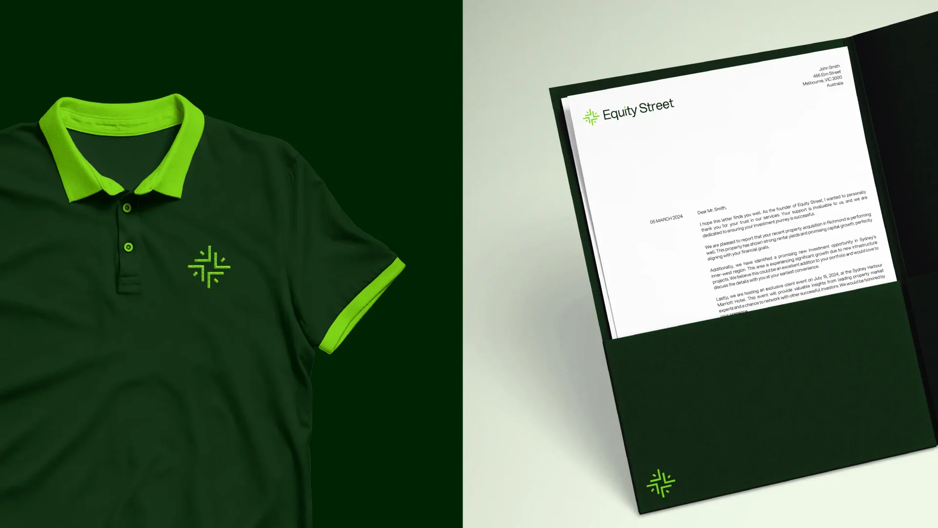 Equity Street branded staff uniform and property correspondence